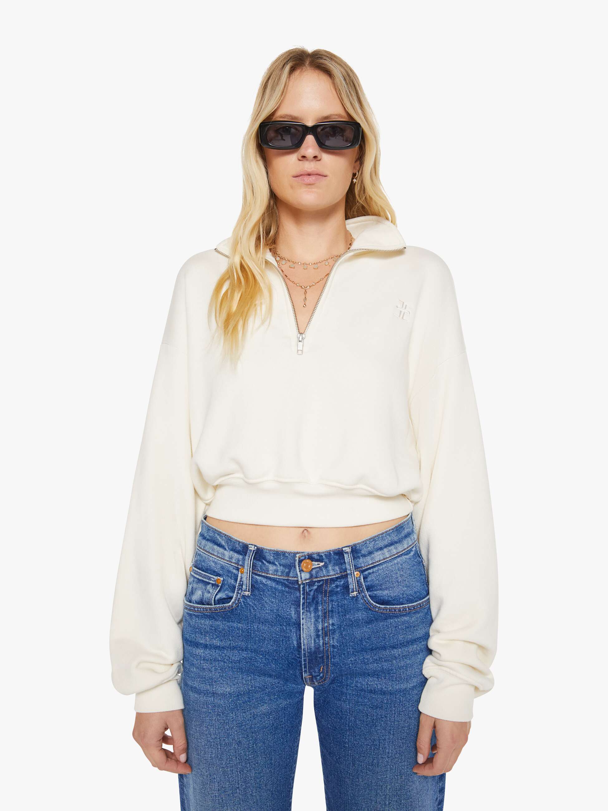 Eterne Cropped Half-Zip Sweatshirt - Cream - Image 2