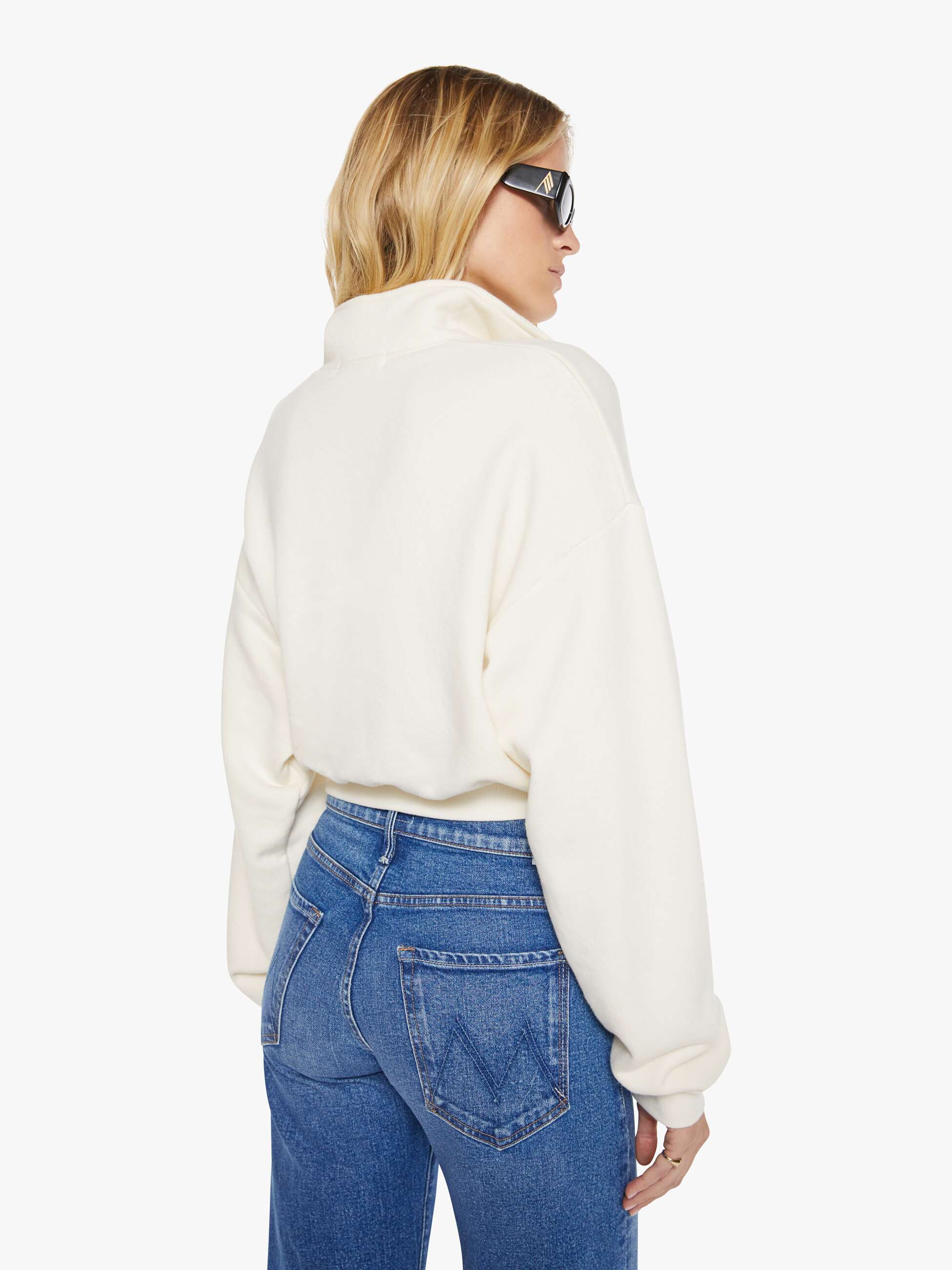 Eterne Cropped Half-Zip Sweatshirt - Cream - Image 3