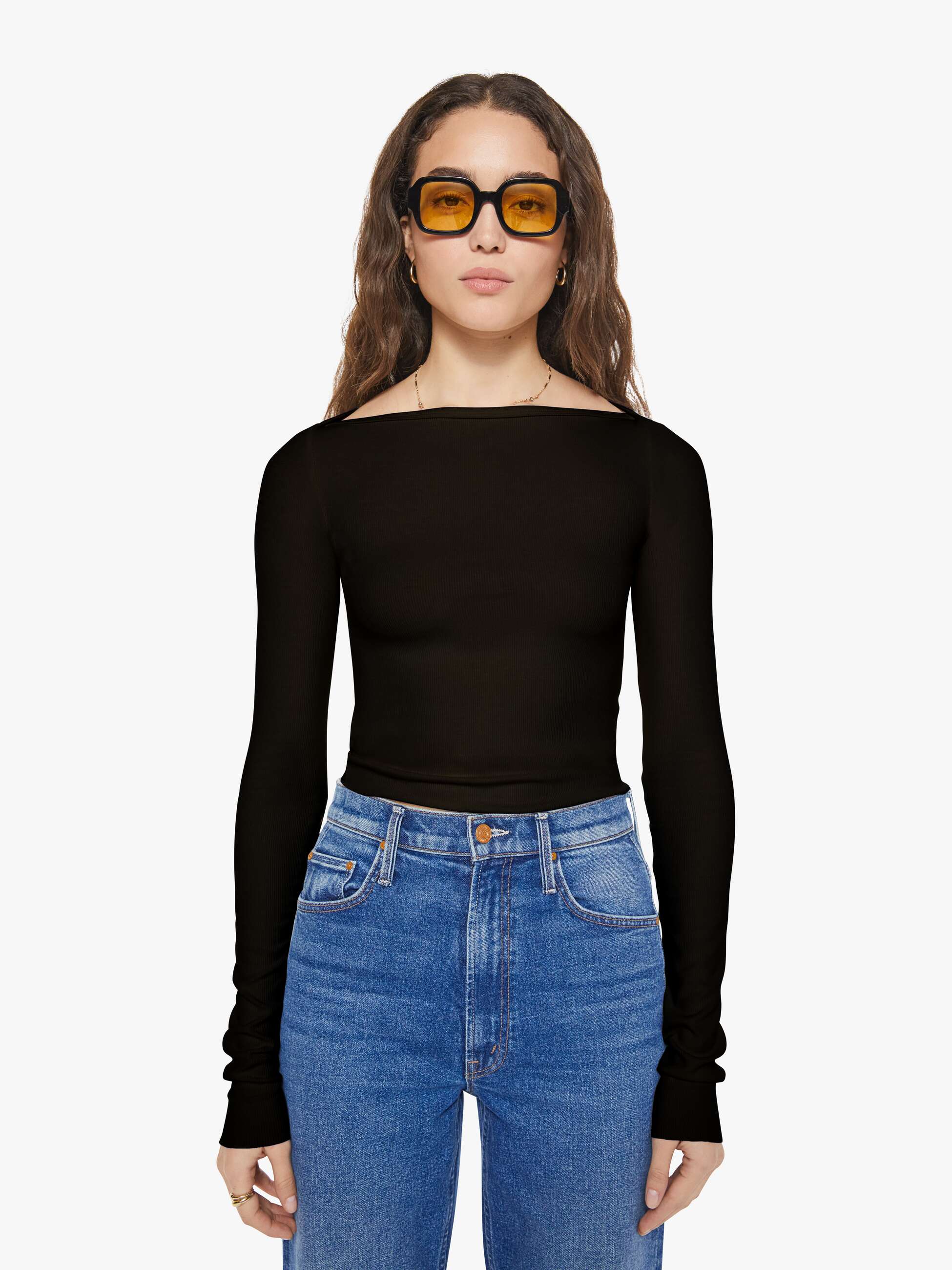 Eterne Long Sleeve Boatneck Top - Black