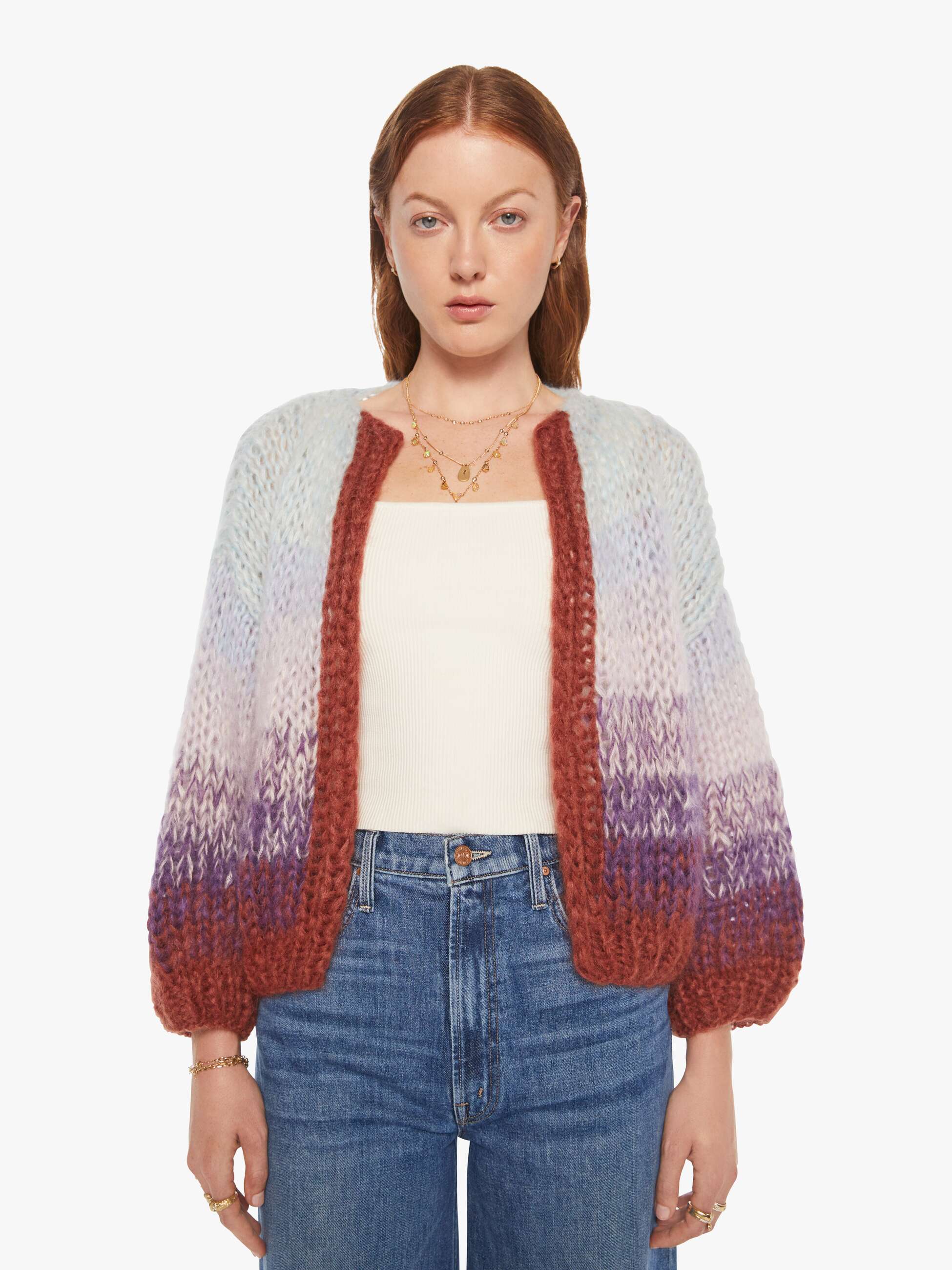 Maiami Mohair Gradient Bomber Cardigan - Purple - Light Blue - Image 2