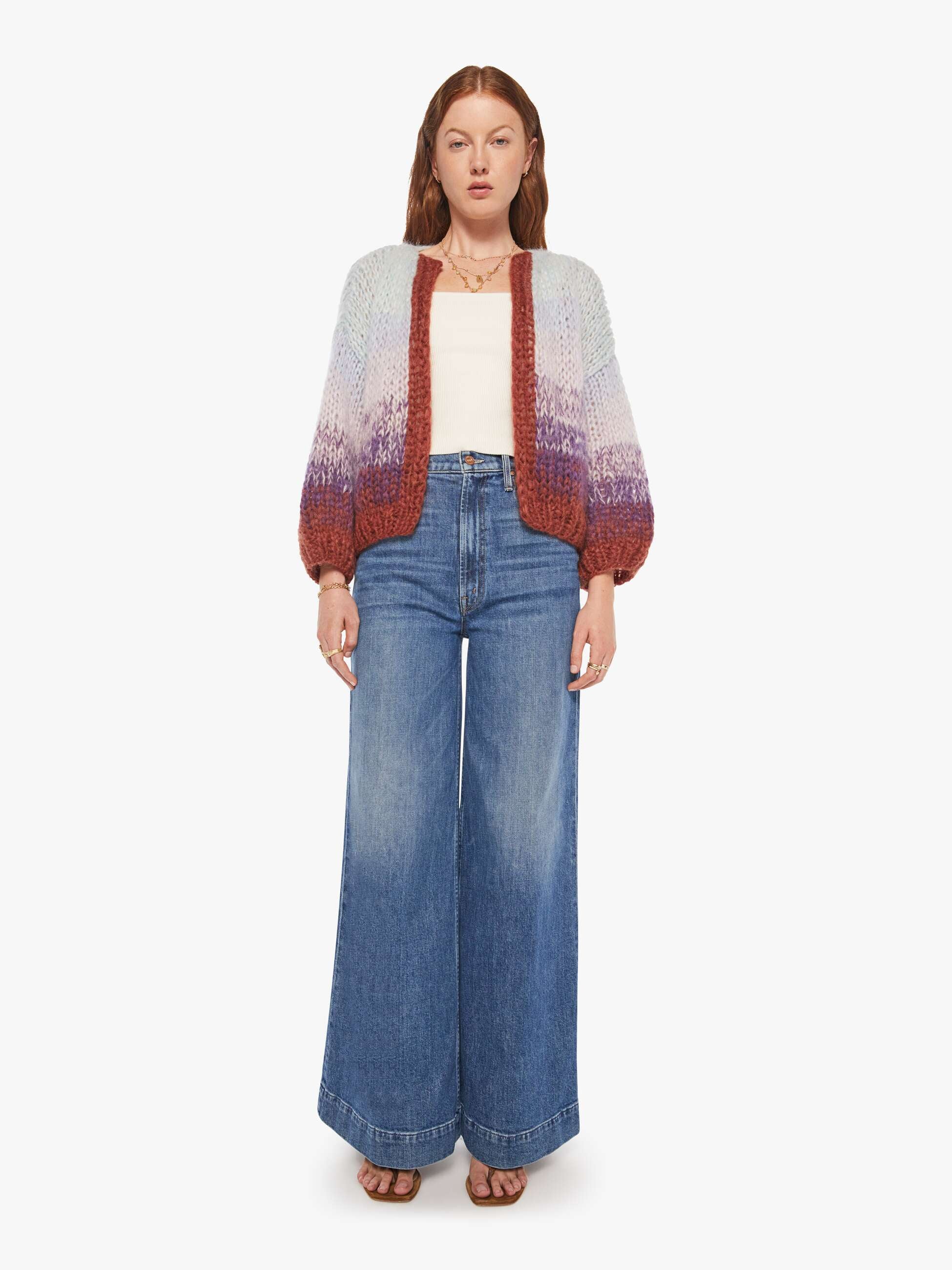 Maiami Mohair Gradient Bomber Cardigan - Purple - Light Blue - Image 5
