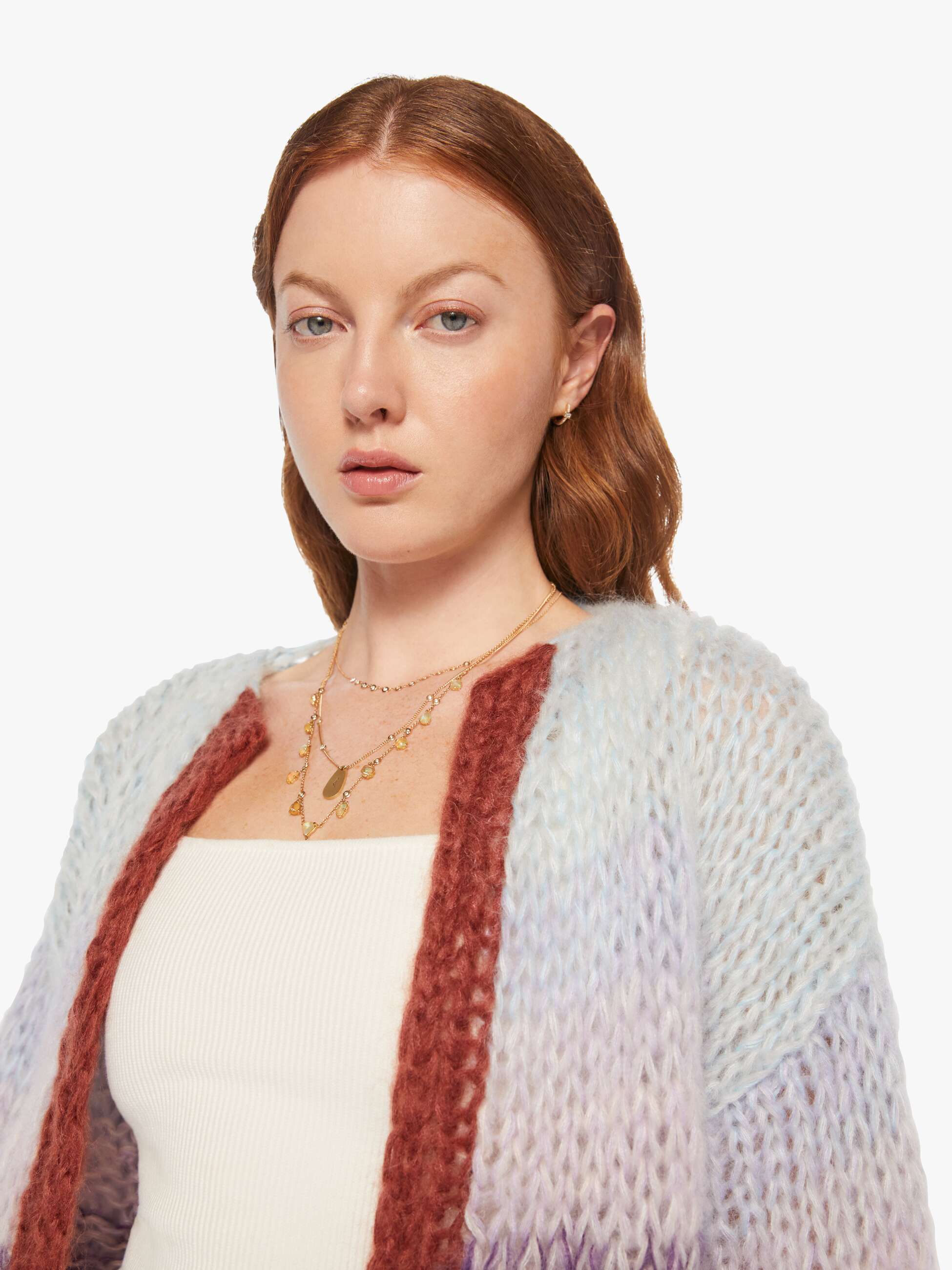 Maiami Mohair Gradient Bomber Cardigan - Purple - Light Blue - Image 6
