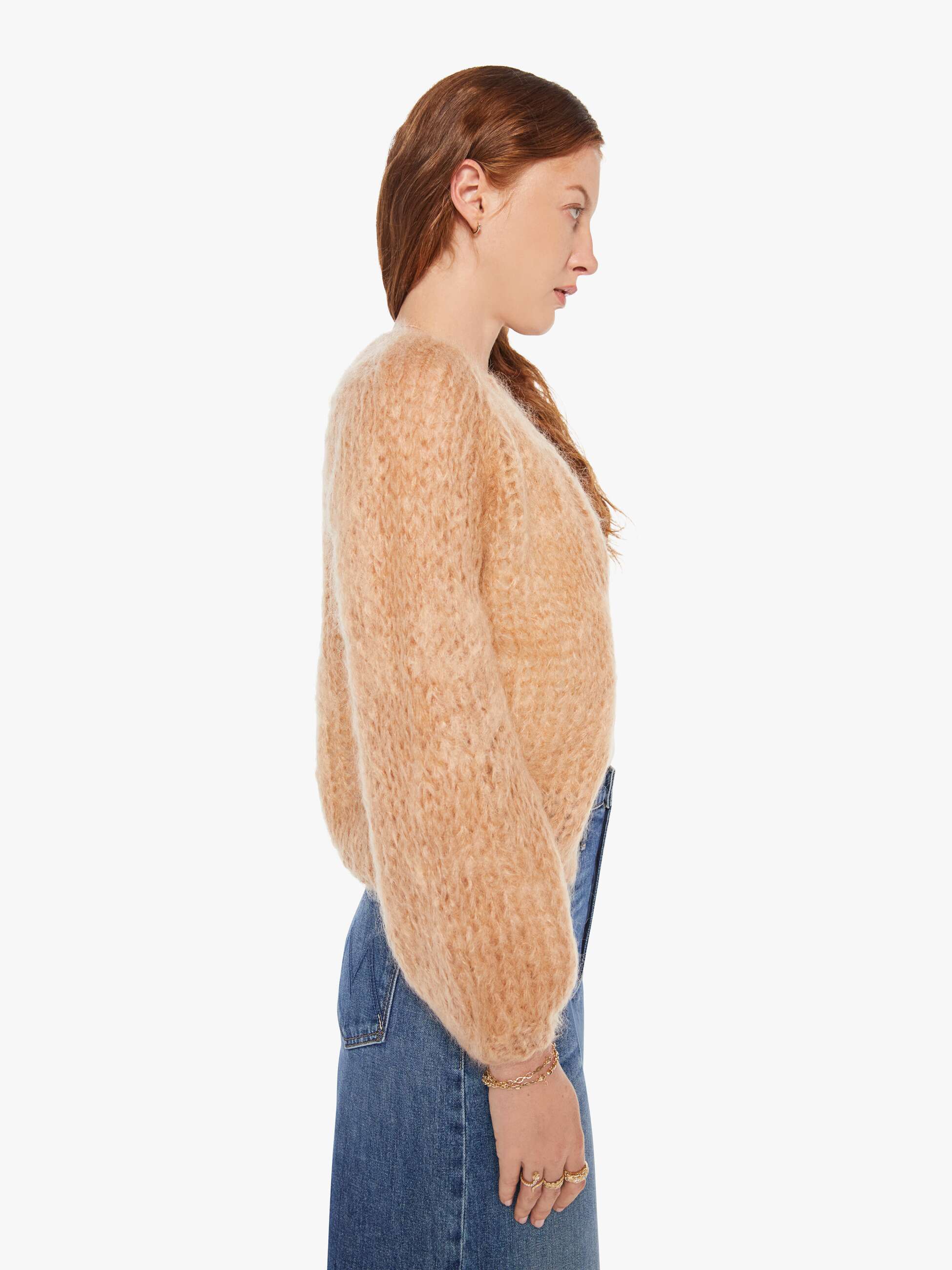 Maiami Mohair Puffy Sleeve Small Cardigan - Camel - Image 3