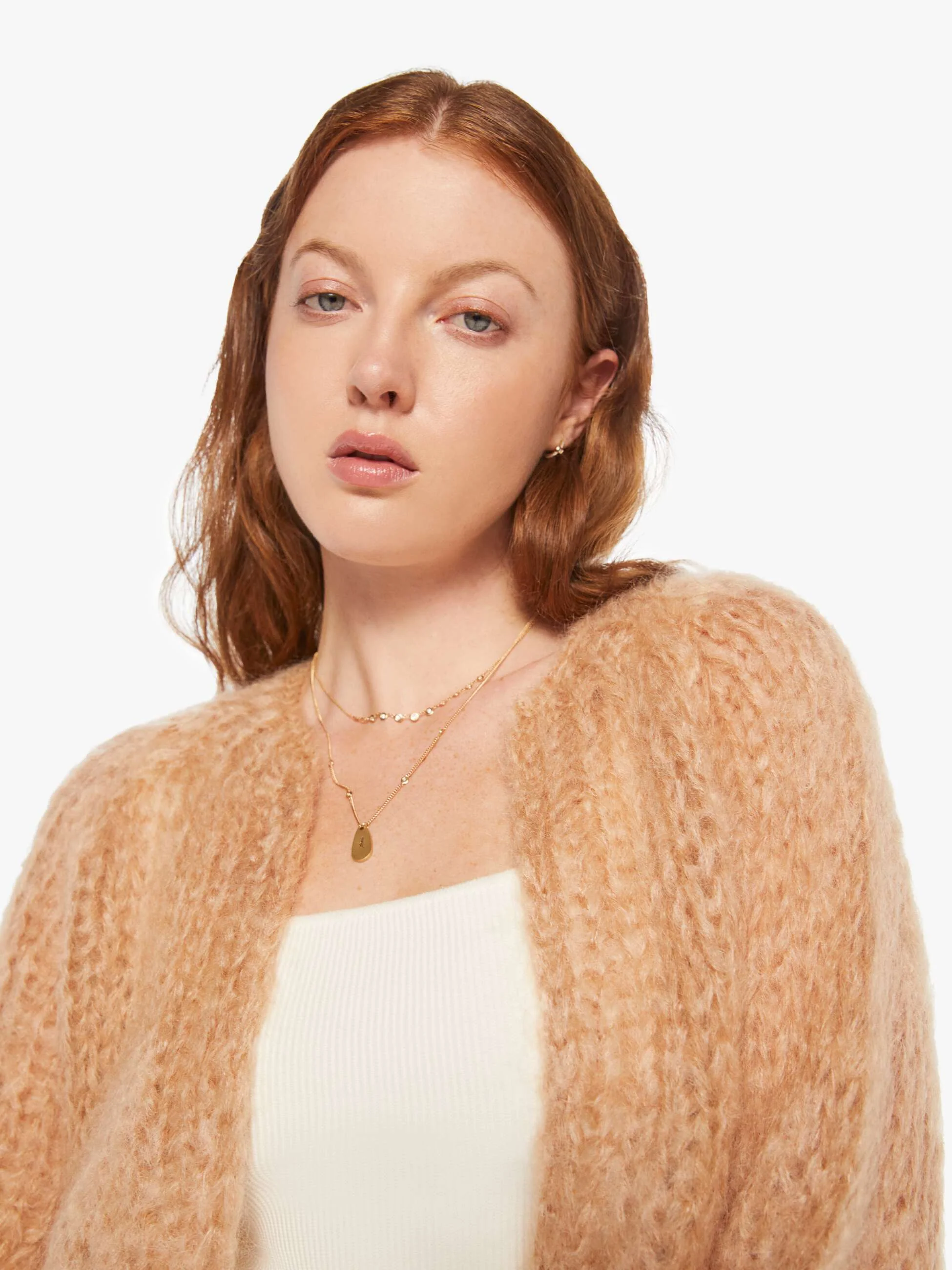 Maiami Mohair Puffy Sleeve Small Cardigan - Camel - Image 6