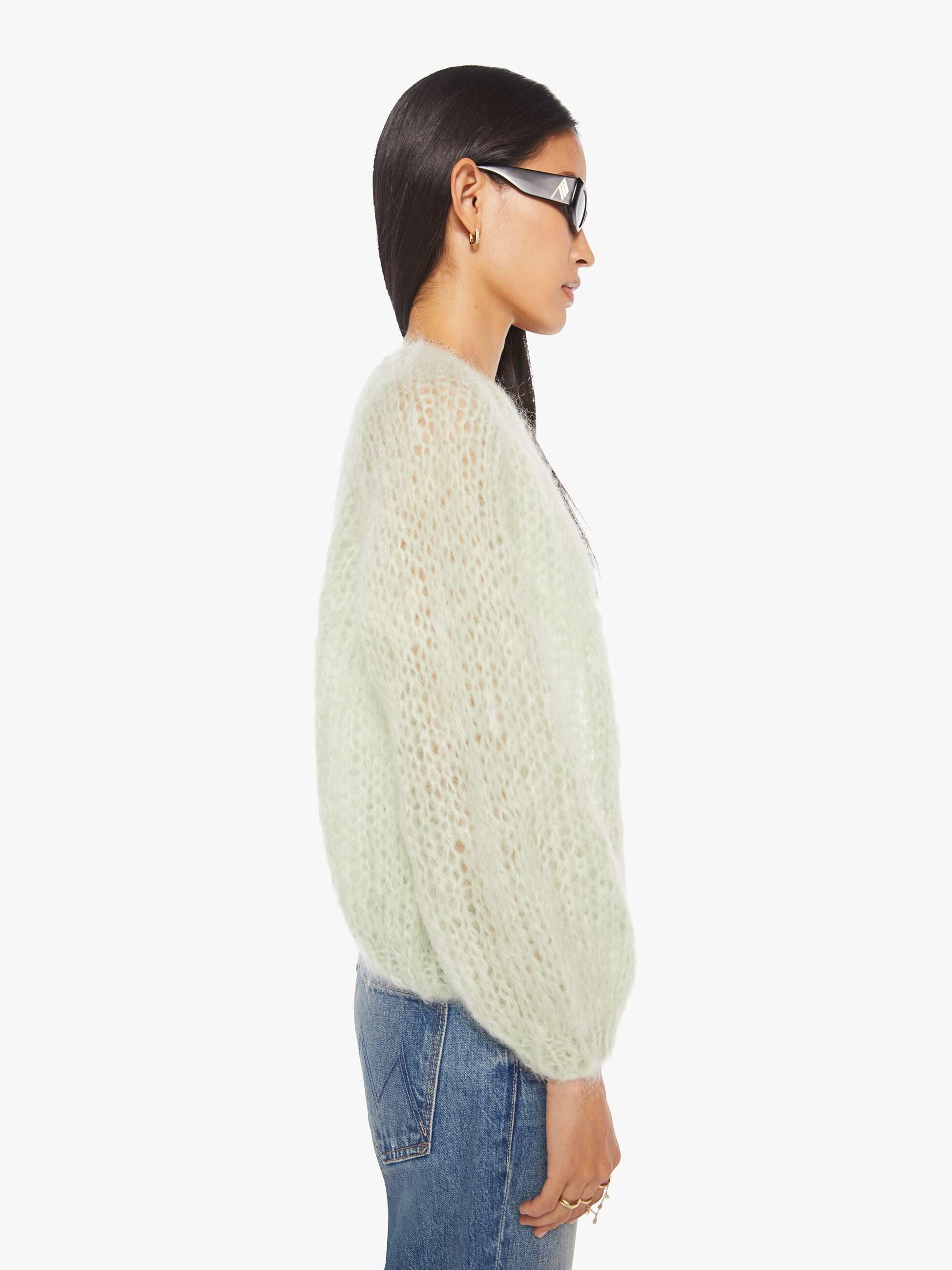Maiami Mohair Puffy Sleeve Small Cardigan - Water Green - Image 3