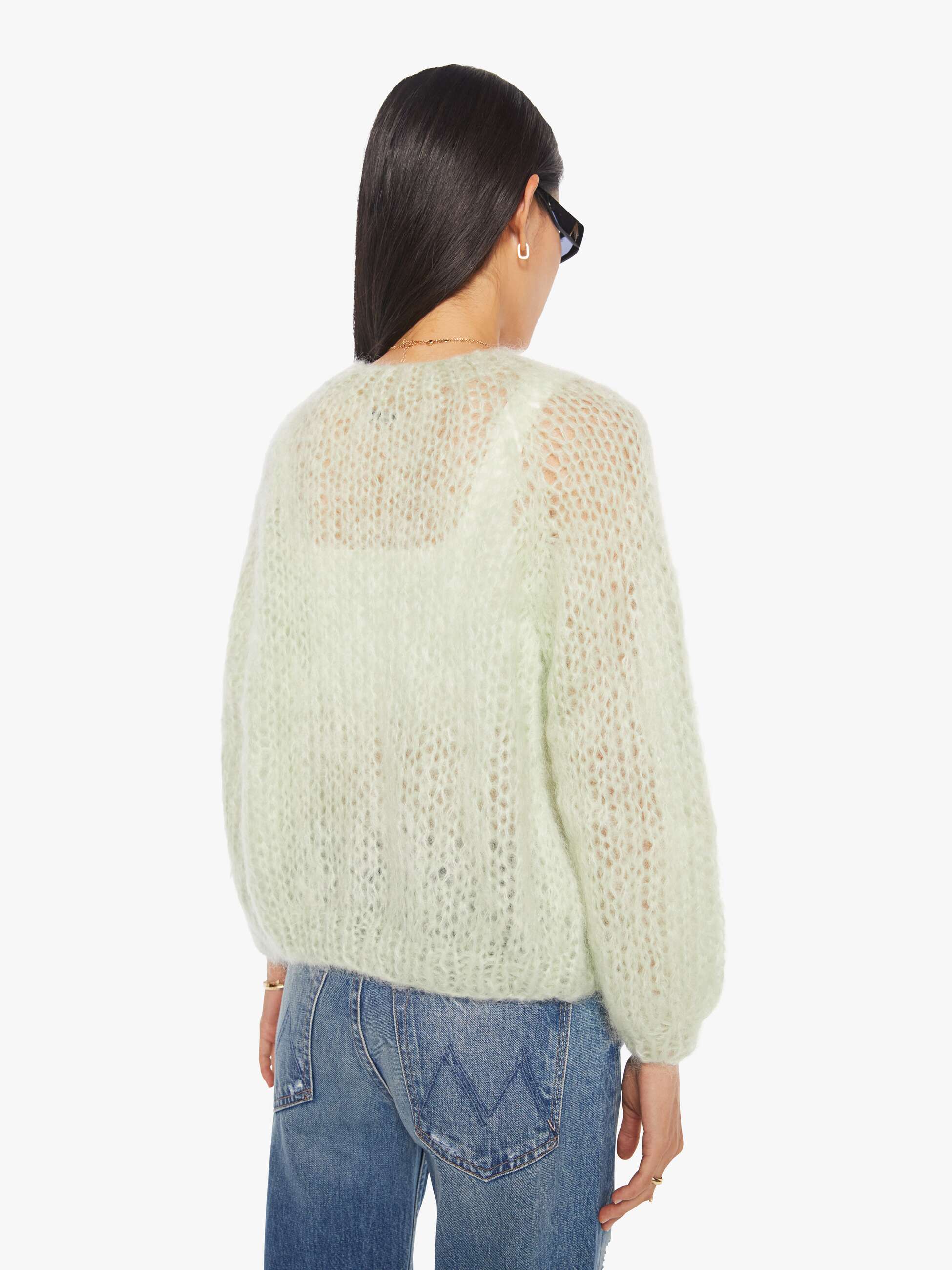 Maiami Mohair Puffy Sleeve Small Cardigan - Water Green - Image 4