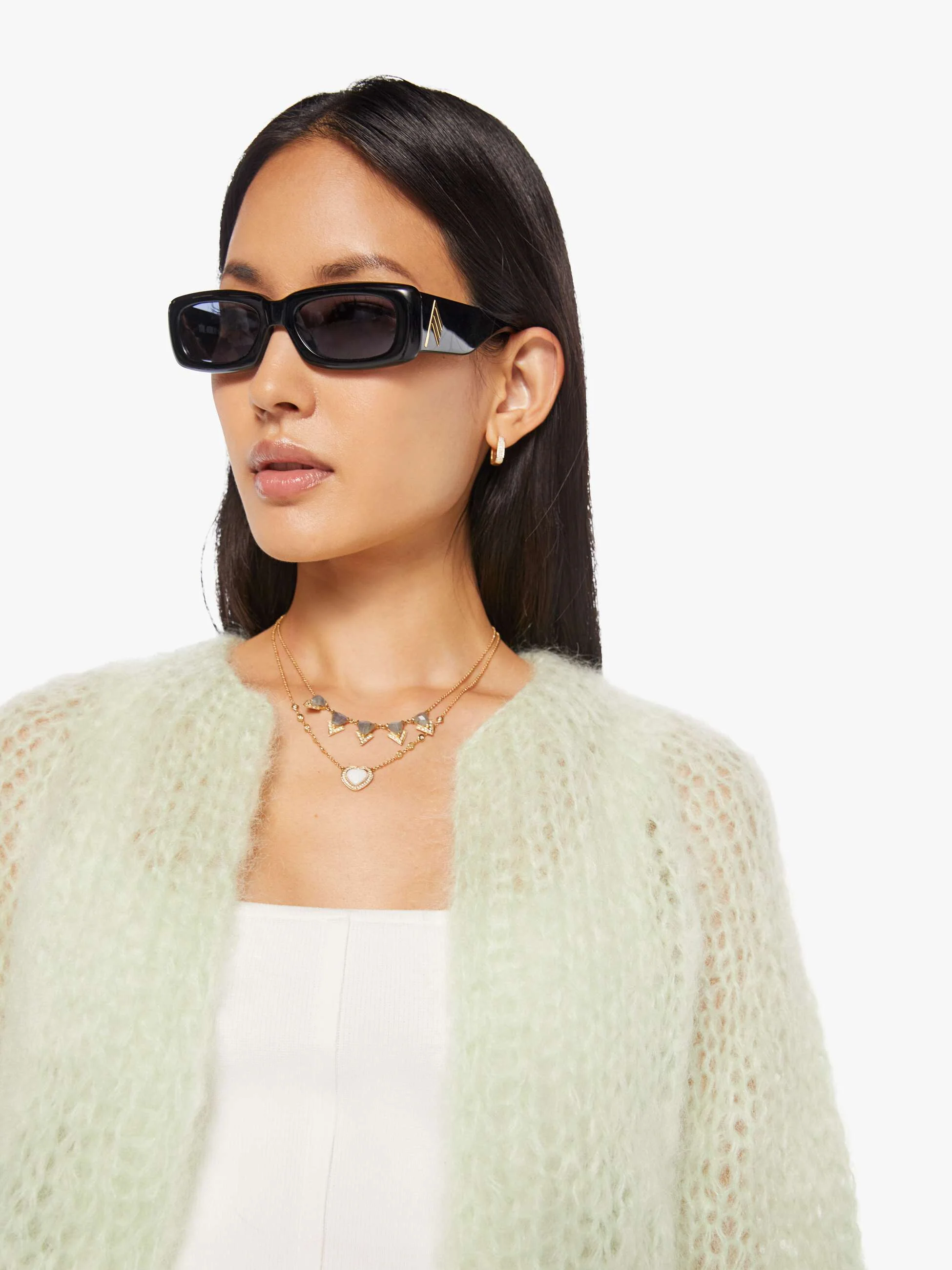 Maiami Mohair Puffy Sleeve Small Cardigan - Water Green - Image 6