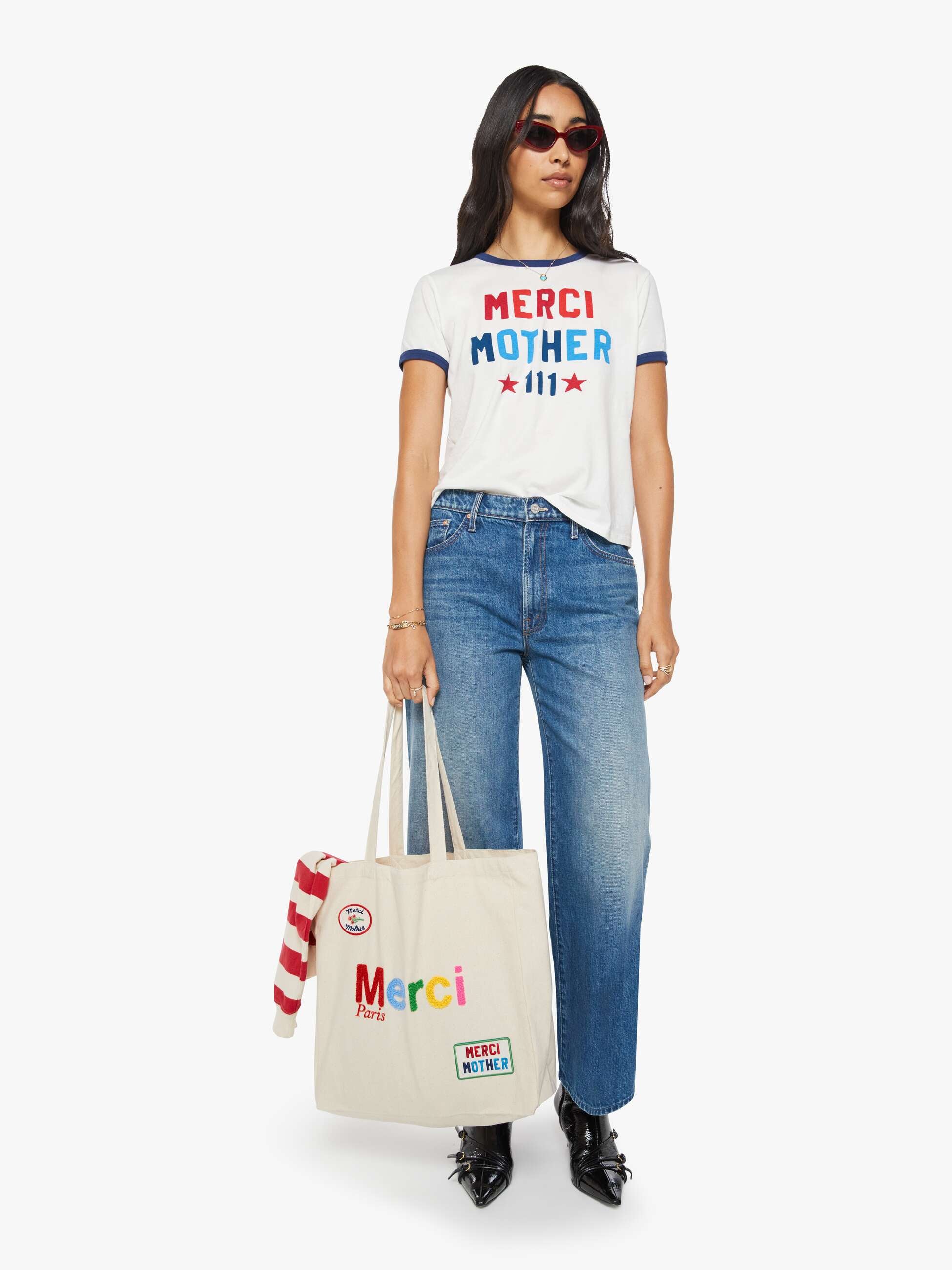 Merci x MOTHER Merci Tote - Ecru And Multi - Image 3