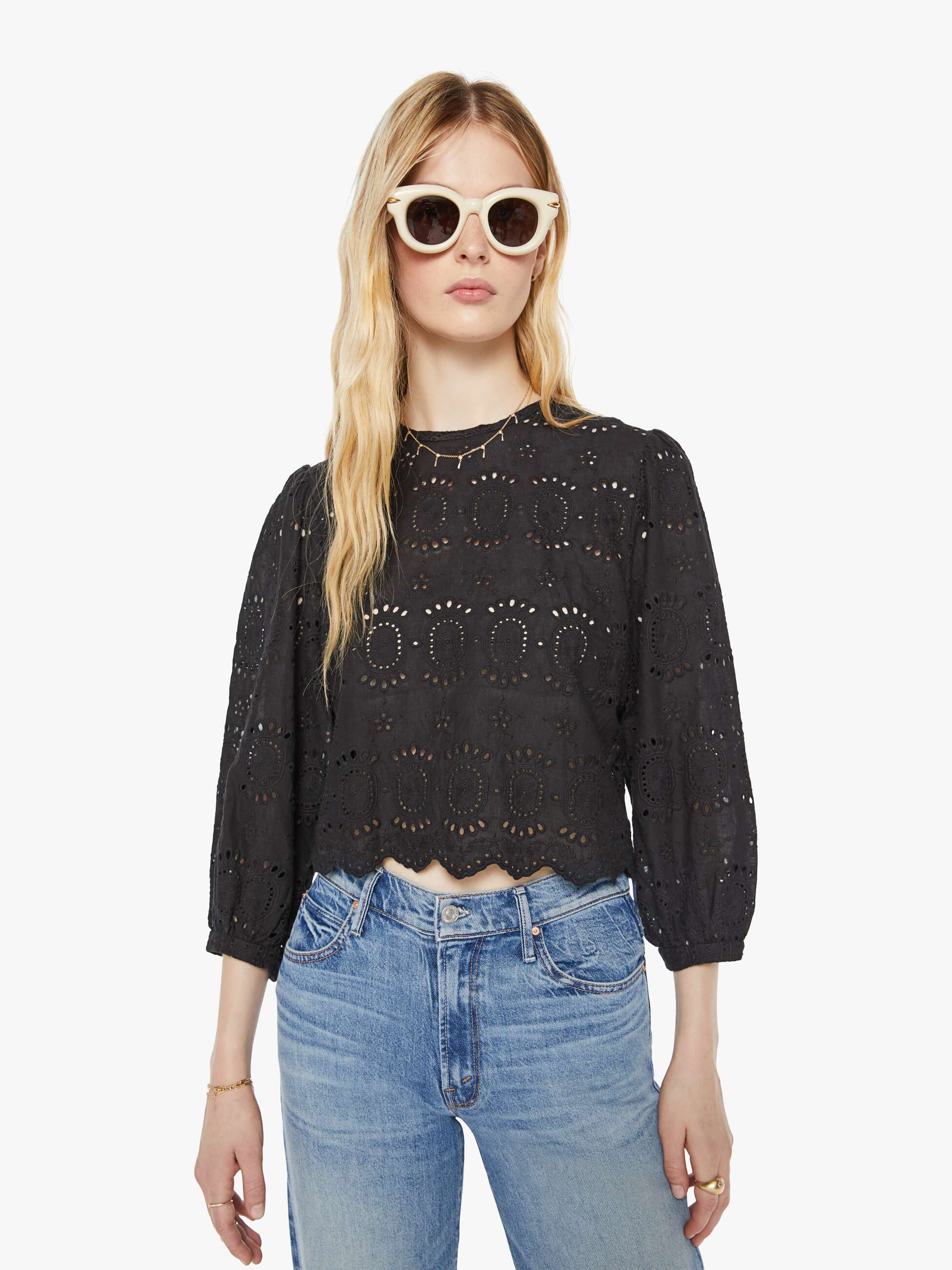 Natalie Martin Lisa Top - Medallion Embroidery Black