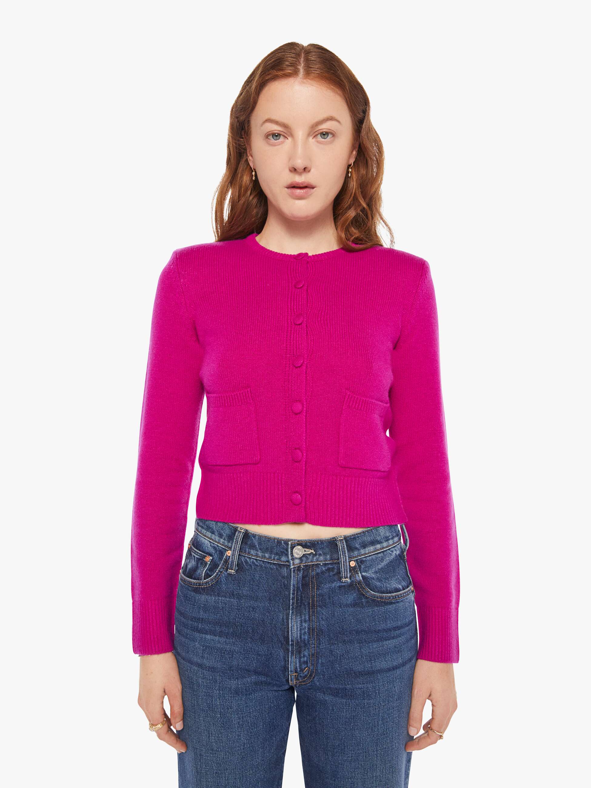 SABLYN Emilia Shoulder Pad Cardigan - Magenta - Image 2