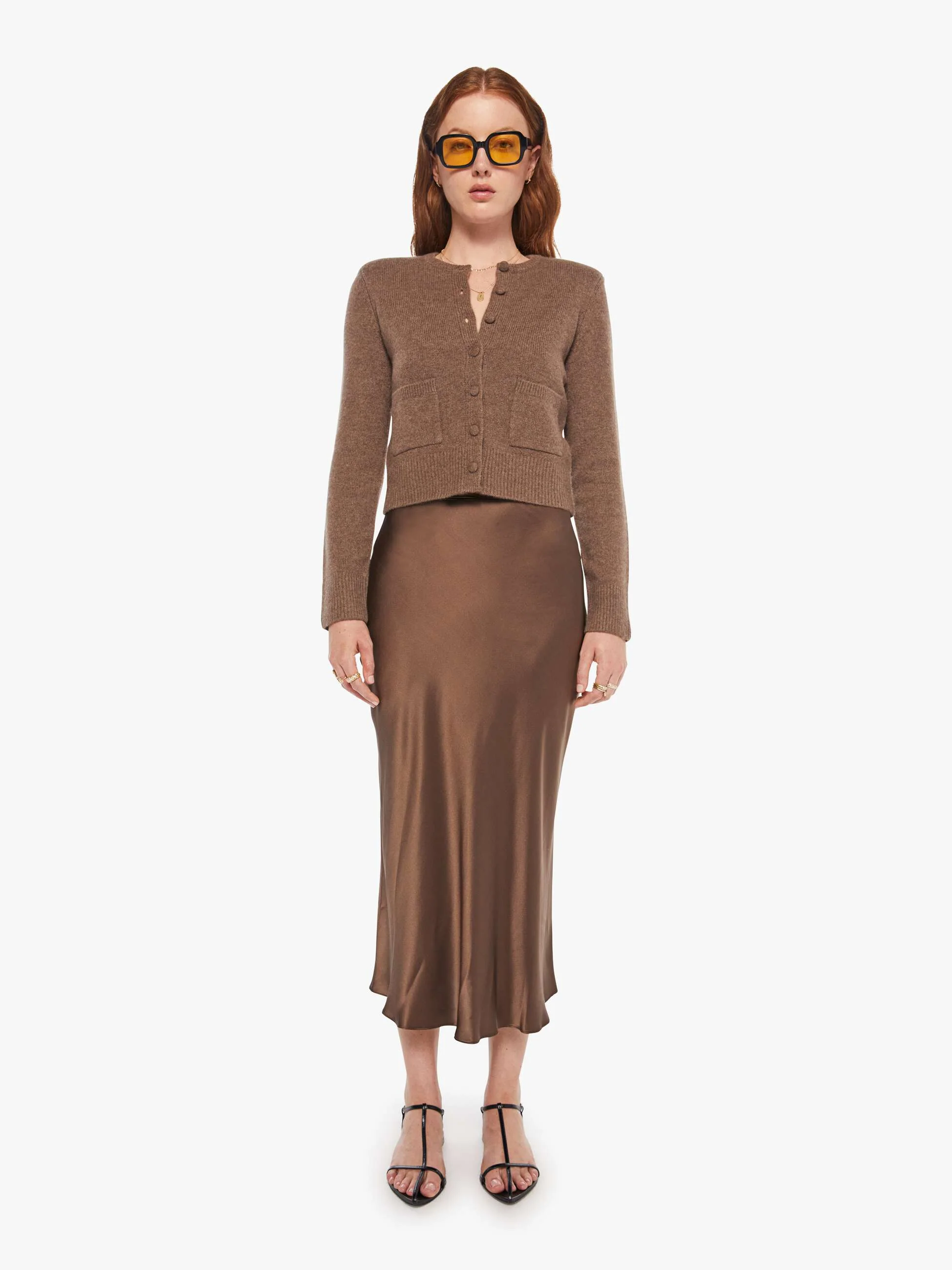 SABLYN Emilia Shoulder Pad Cardigan - Swiss Brown - Image 4