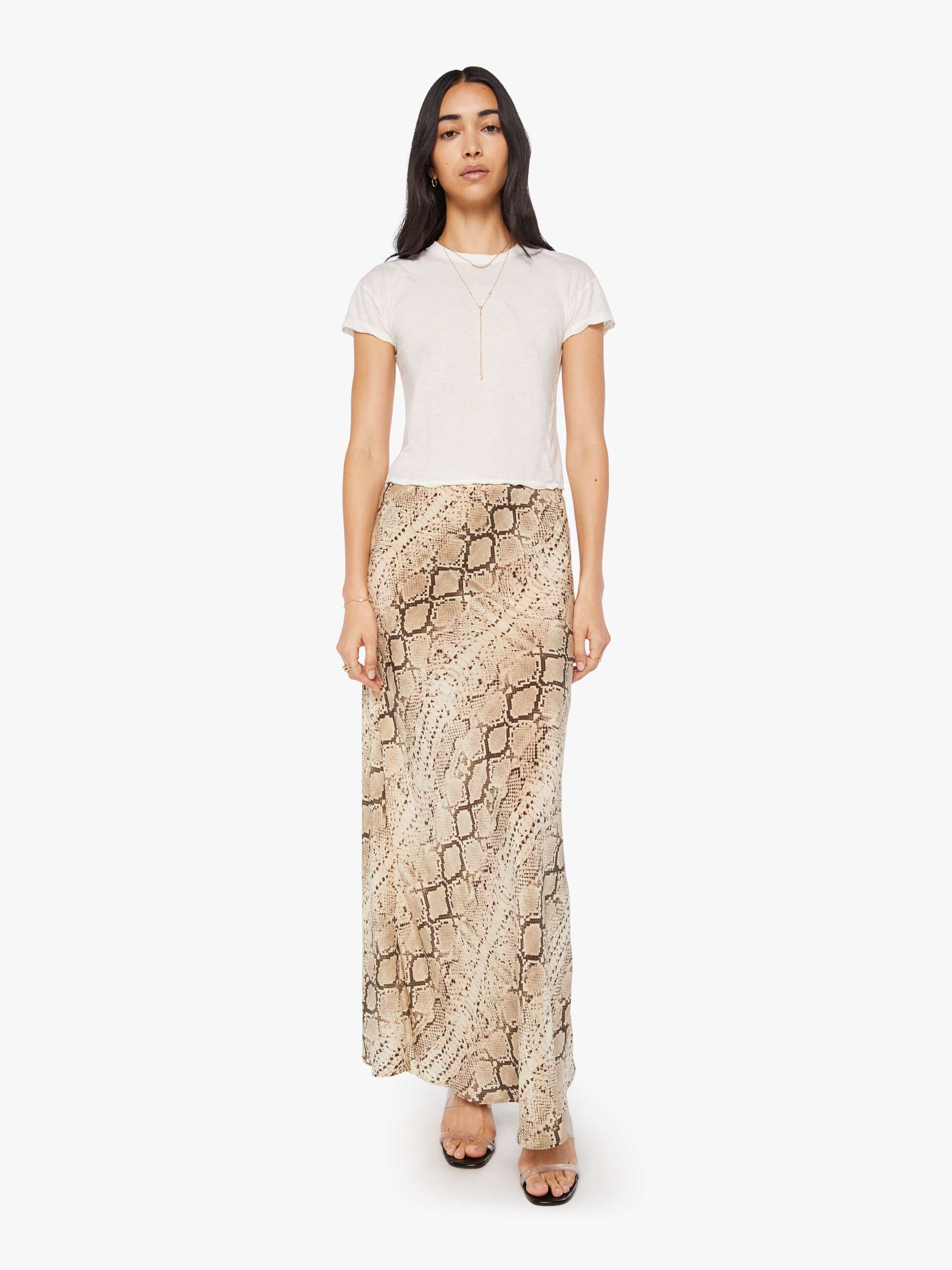 SPRWMN Bias Maxi Skirt - Beige Snakeskin
